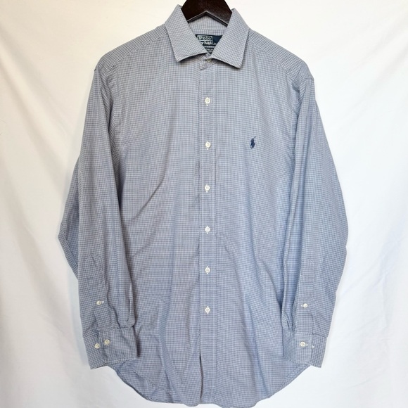Men's Polo Blue Checkered Long-Sleeve Shirt - Picture 1 of 5